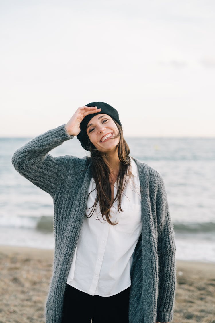 Woman Wearing Knitted Cardigan