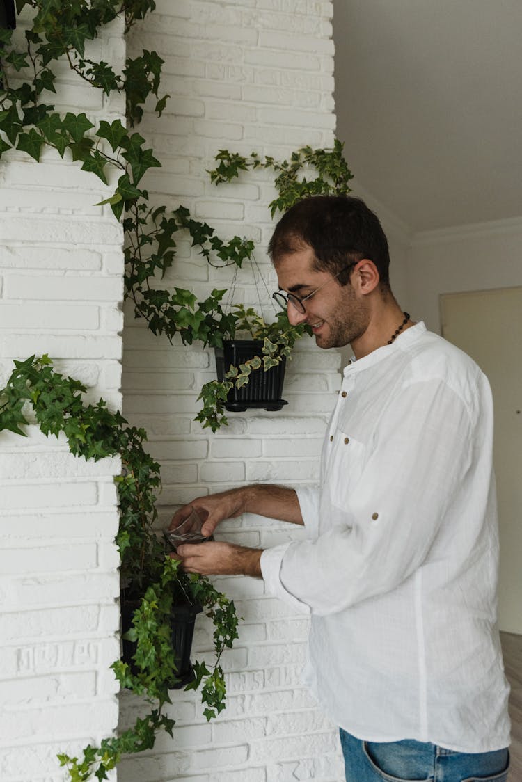 Man Watering Houseplants 