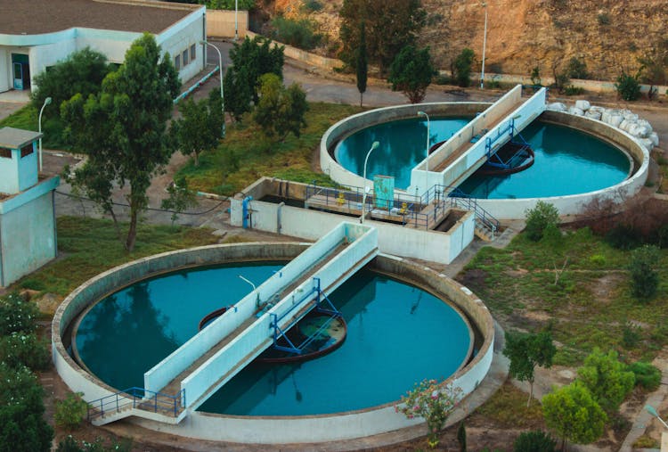 Aerial Shot Of Sewage Treatment Plant