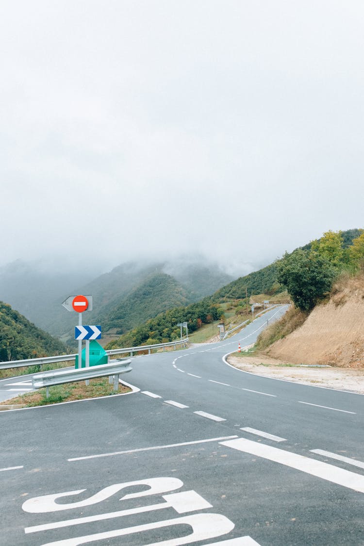 Empty Crossroads In Hills