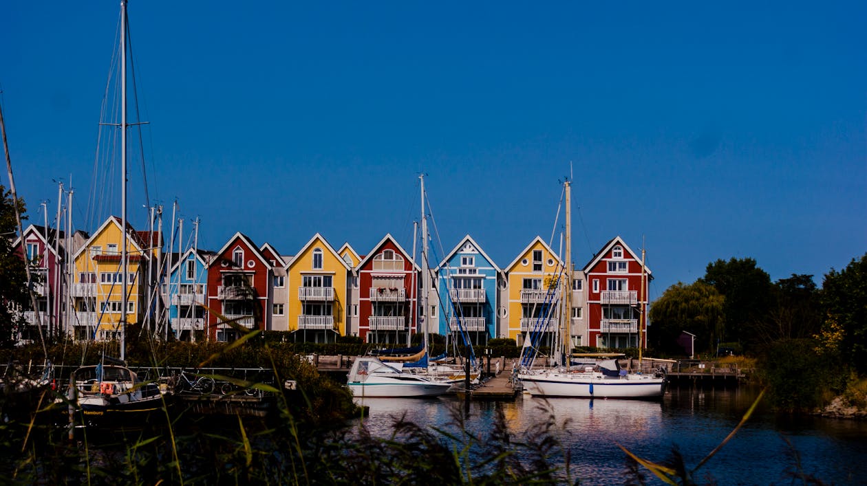 Free stock photo of boats, colorful houses, houses Stock Photo
