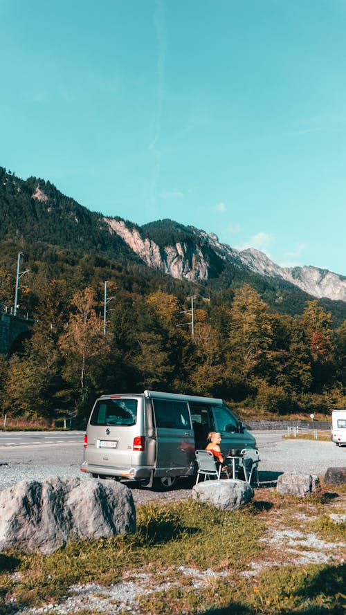 A Van Parked Near the Mountain