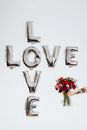 Silver Love Letter With Red Rose