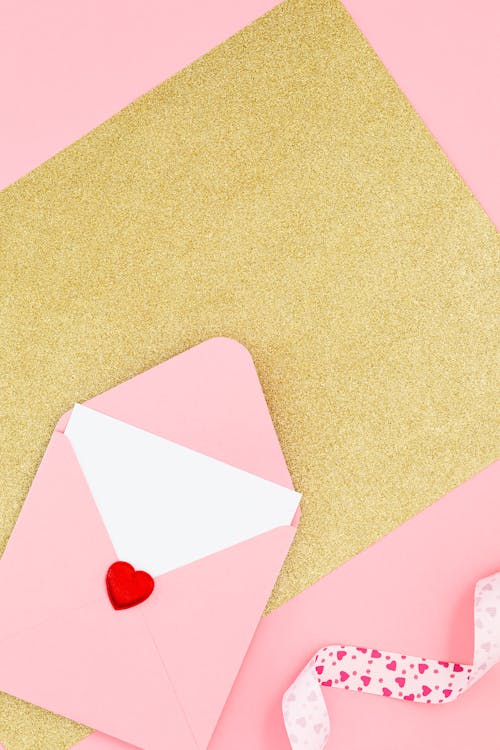 Free Valentines Card in a Pink Envelope  Stock Photo
