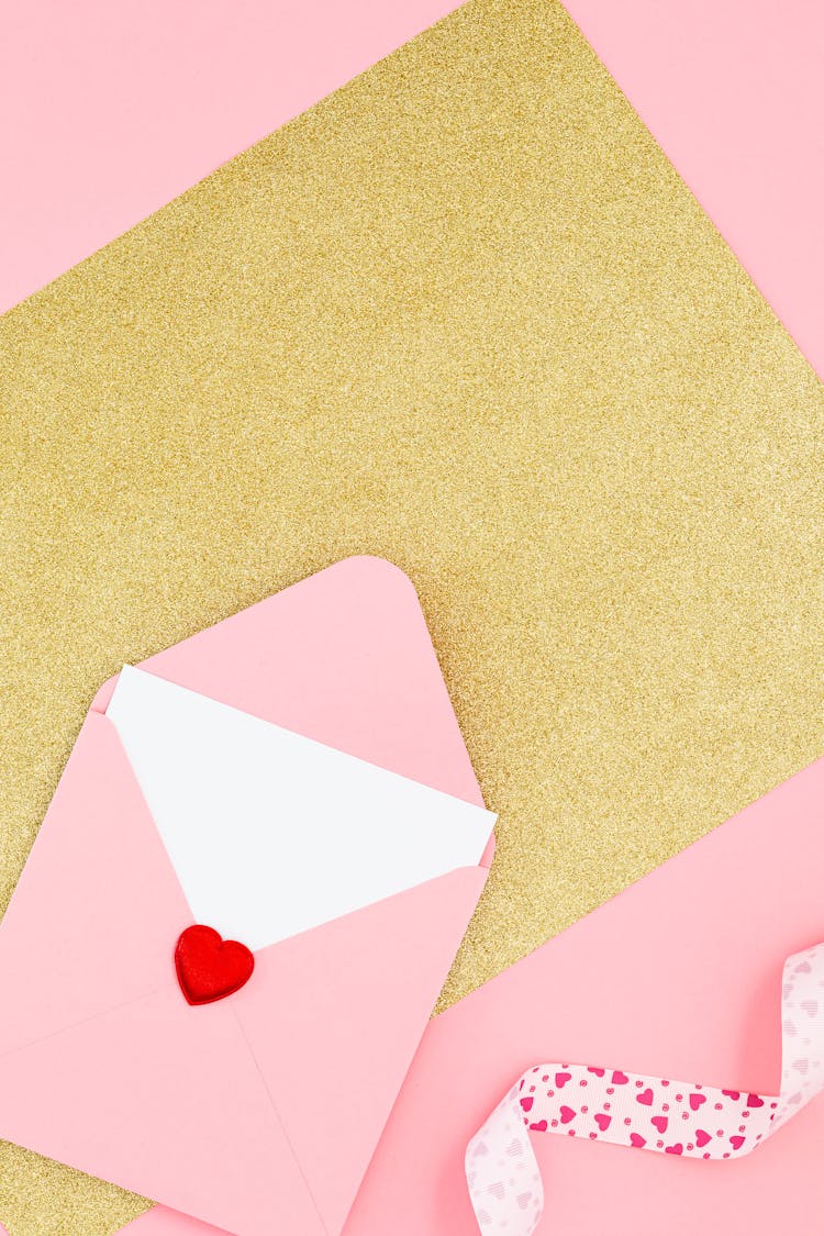 Valentines Card In A Pink Envelope 