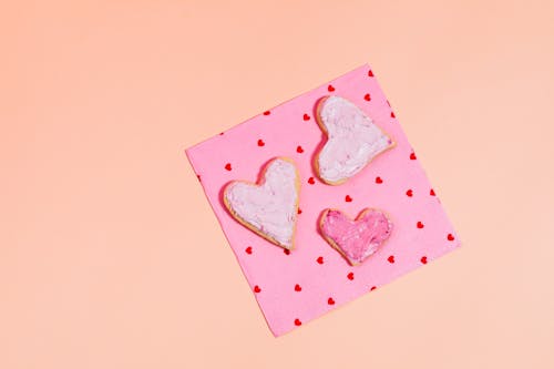 Pink Heart Shaped Cookies on Tissue