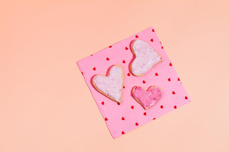 Pink Heart Shaped Cookies On Tissue