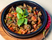 Vegetable Dish on Blue Ceramic Bowl