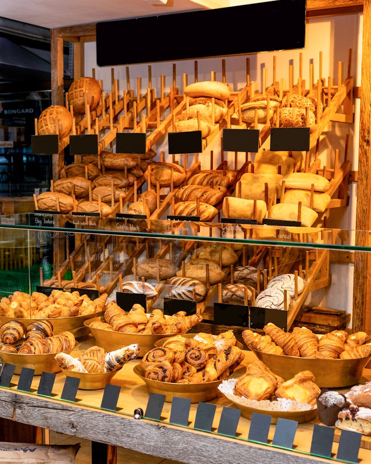 Bread On Clear Glass Display Counter