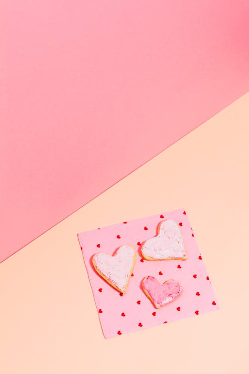 Heart Shaped Cookies on Pink Background