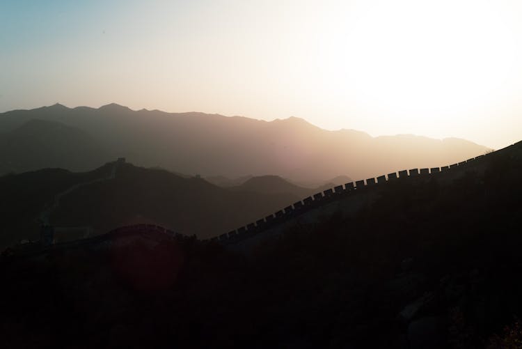 Aerial Photography Of The Great Wall Of China During Sunset