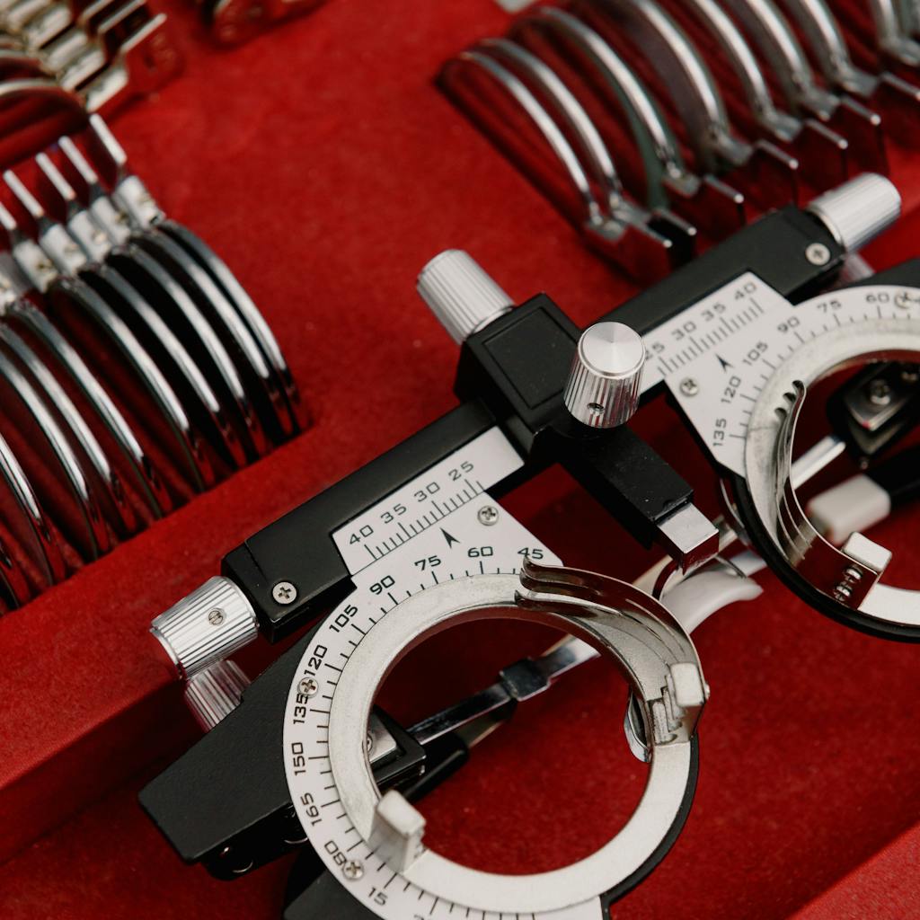 Close-up of an optometry lens kit.