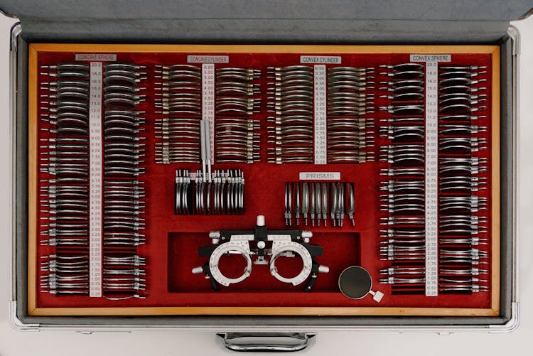 Set Of Trial Lenses And Frame In Optometrist Salon