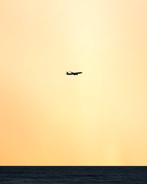 Silhouette of Airplane in Sunset Sky