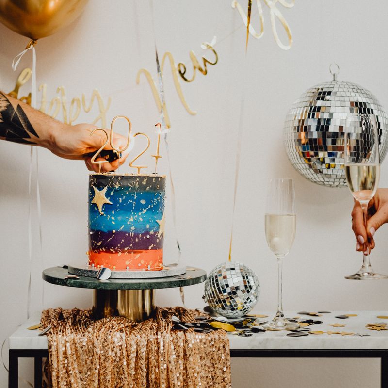 New Year's Party Prosecco and Strawberry Breakfast Cake with Champagne Glaze