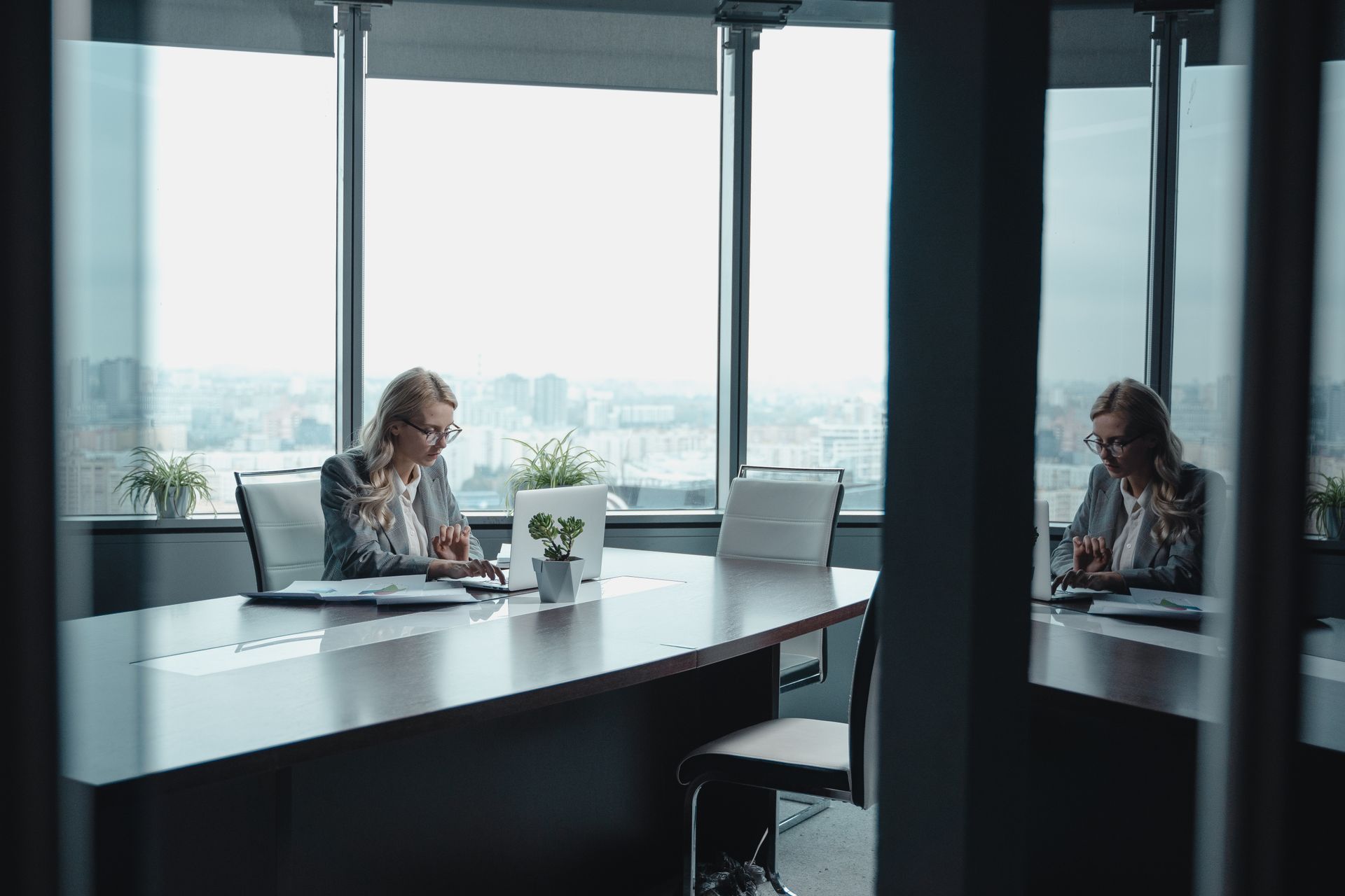 Blonde Woman Working in the Office