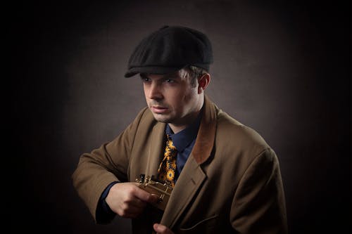 Free stock photo of gent male brown coat cap
