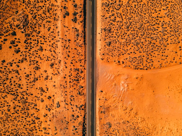 Aerial View Of A Road In The Desert