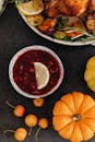 Pumpkin and Cranberry Sauce on Table