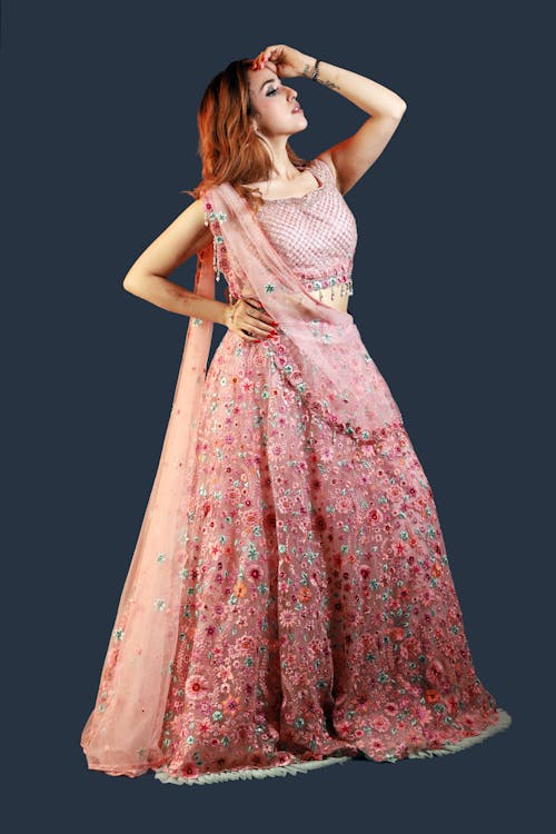 Portrait of Woman in Ornate Pink Dress