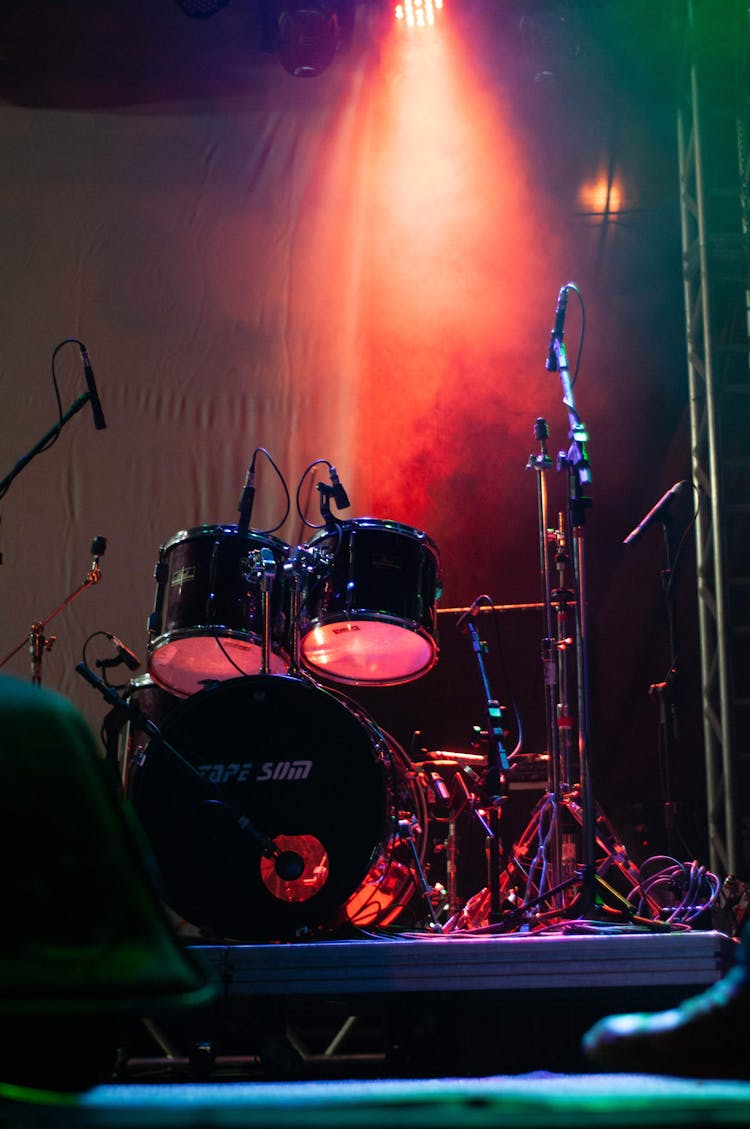 Drums On Stage With Spotlight