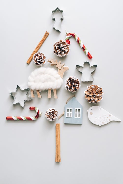 A Christmas Themed Flatlay Shaped like a Tree