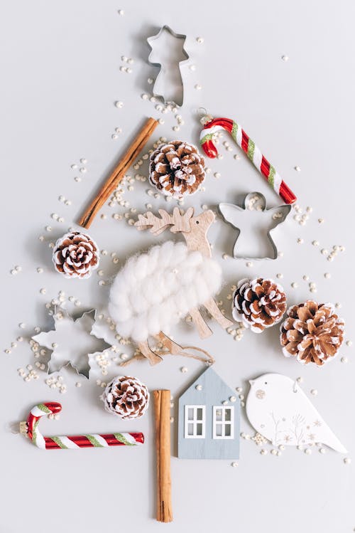 A Christmas Themed Flatlay Shaped like a Tree