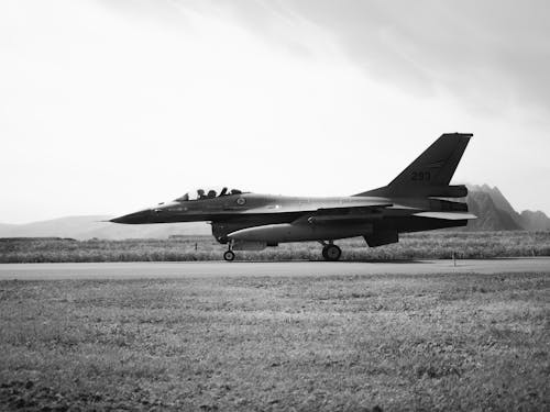 Free Grayscale Fighter Jet About to Take Off Stock Photo