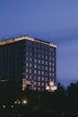 Contemporary hotel against dark sky