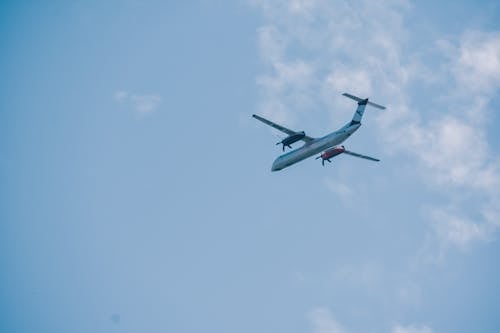 Airplane flying in blue sky