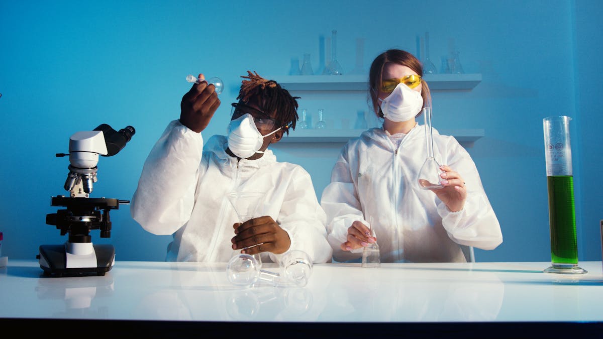 A Man and a Woman Doing an Experiment