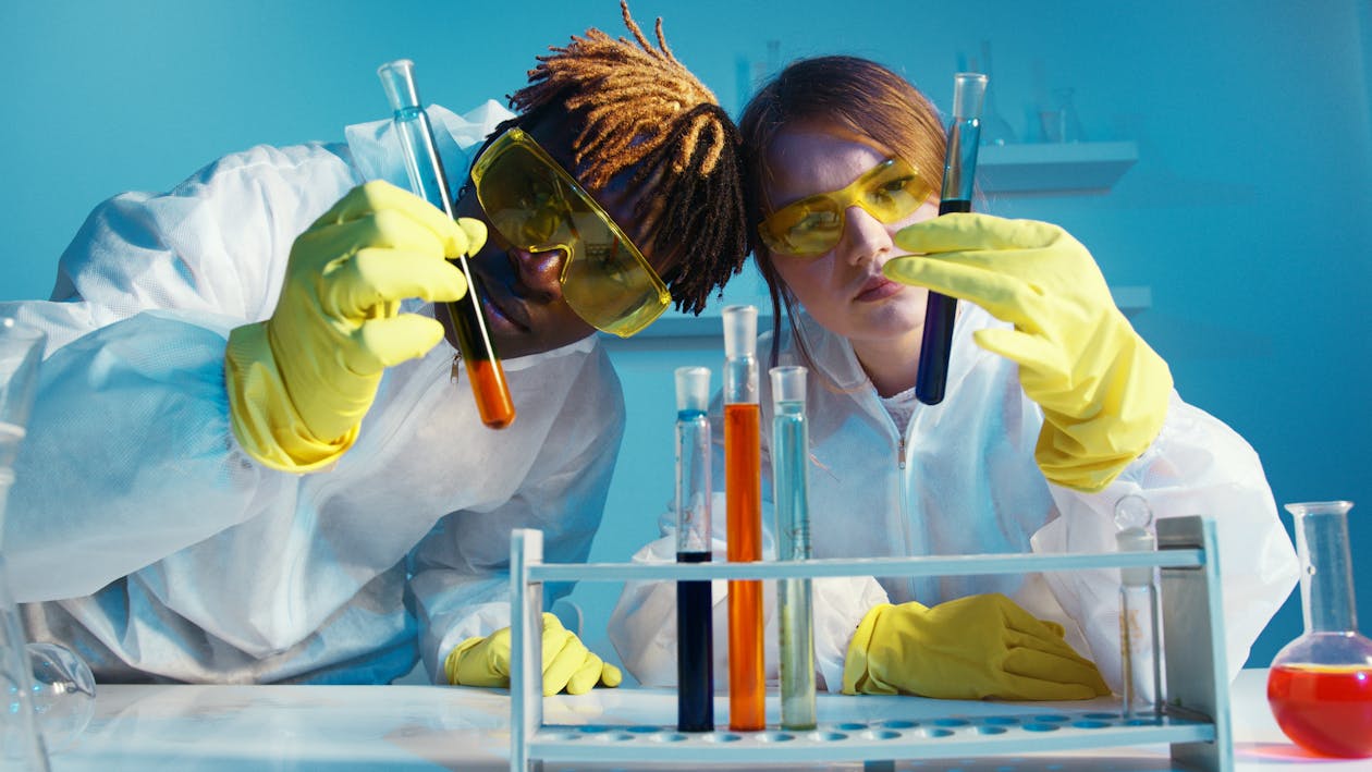 Free A Man and a Woman Holding a Test Tube Stock Photo