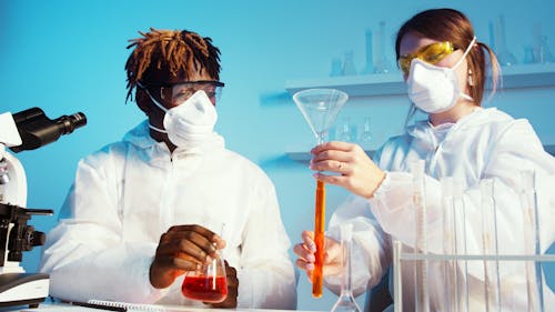 Free A Man and a Woman Doing an Experiment Stock Photo