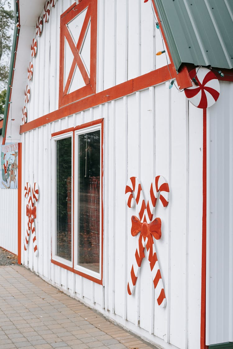 Modern House Facade With Christmas Decor On Wall