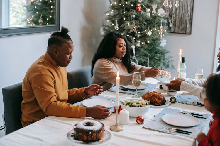 Content Black Family Celebrating Christmas