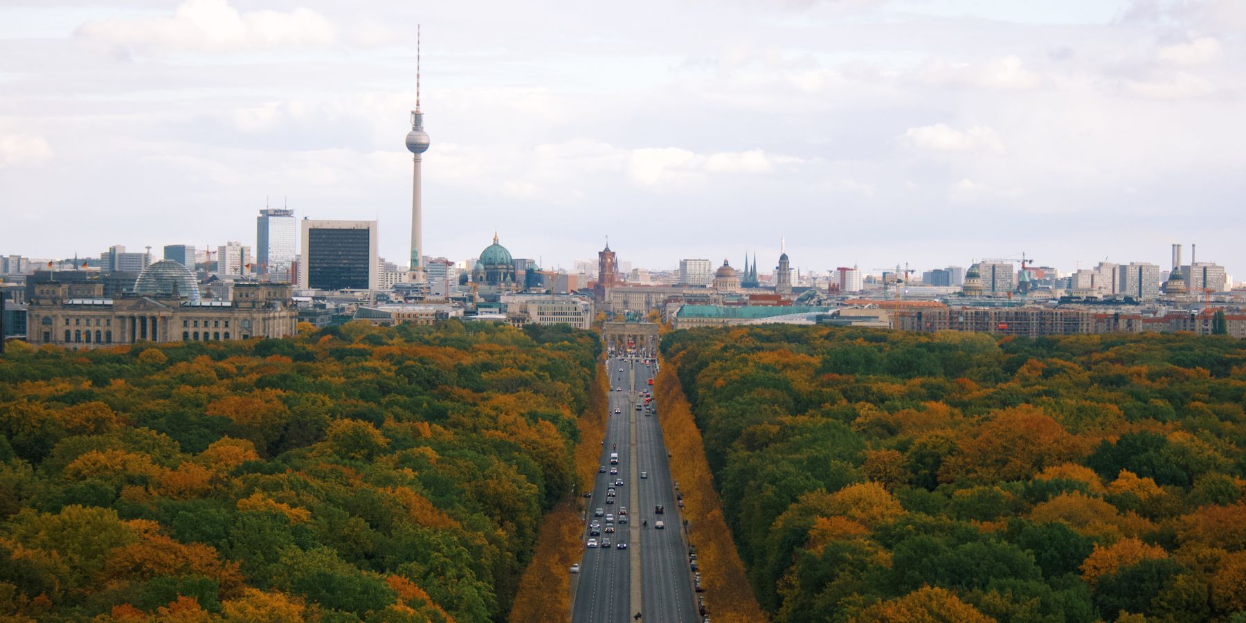 Stunning autumn cityscape of Berlin with the Tiergarten and TV Tower in the background.