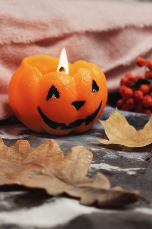 Free A Lighted Jack O Lantern Candle Stock Photo