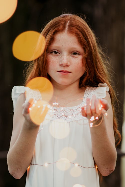 Girl in White Dress With Bokeh Photography