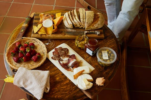 Free Bread and Cheese on Charcuterie Board Stock Photo