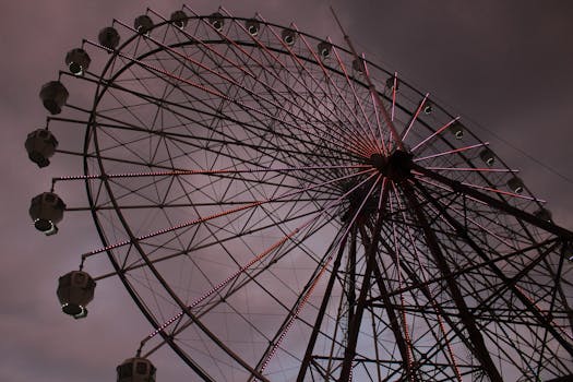 A captivating view of an illuminated Ferris wheel in Tagaytay against a dramatic evening sky.