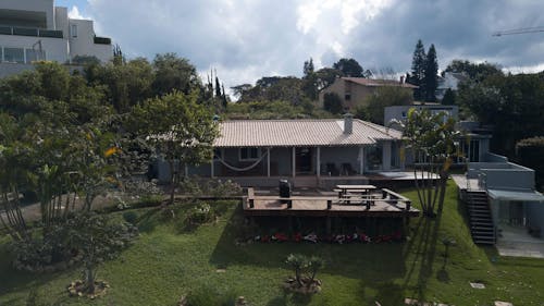 Backyard of villa between mansions at resort