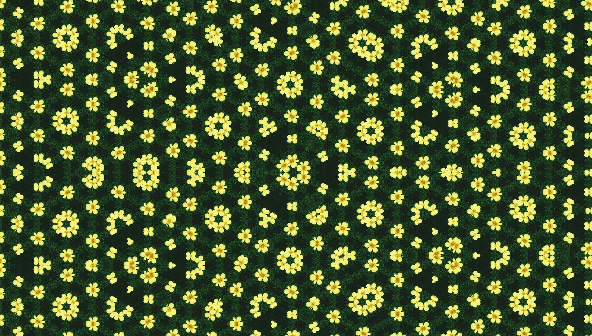 A seamless floral pattern featuring vibrant yellow flowers arranged on a dark background, perfect for textiles and wallpapers.