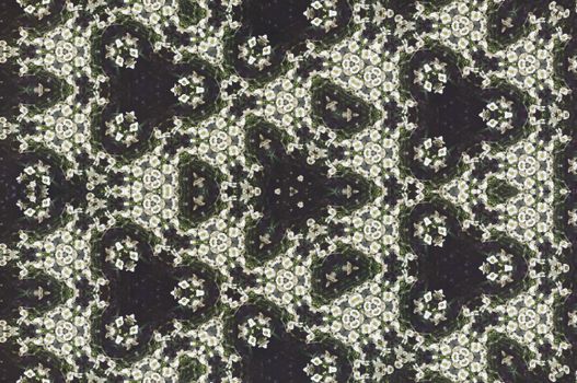 Seamless floral pattern featuring white flowers in an artistic and symmetrical design.
