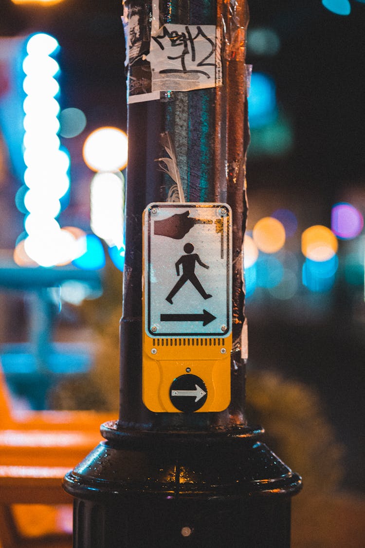 Pedestrian Crossing Call Button In Street