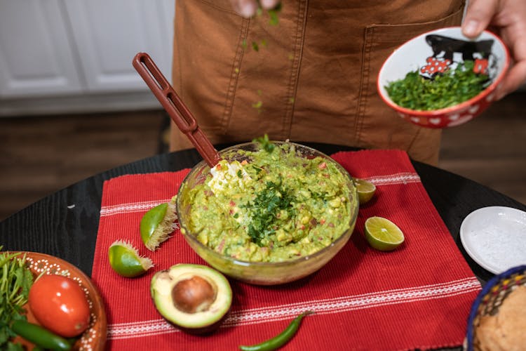 Guacamole On Clear Glass Bowl