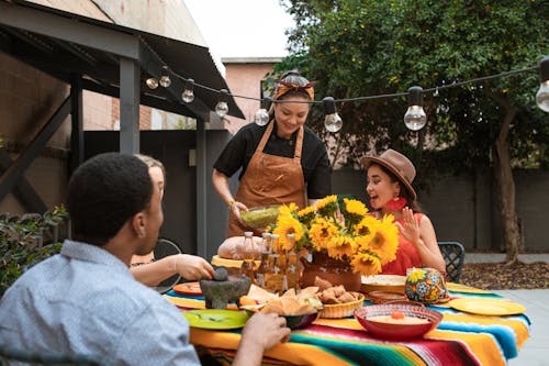 Free Group of Friends Eating Mexican Food Stock Photo