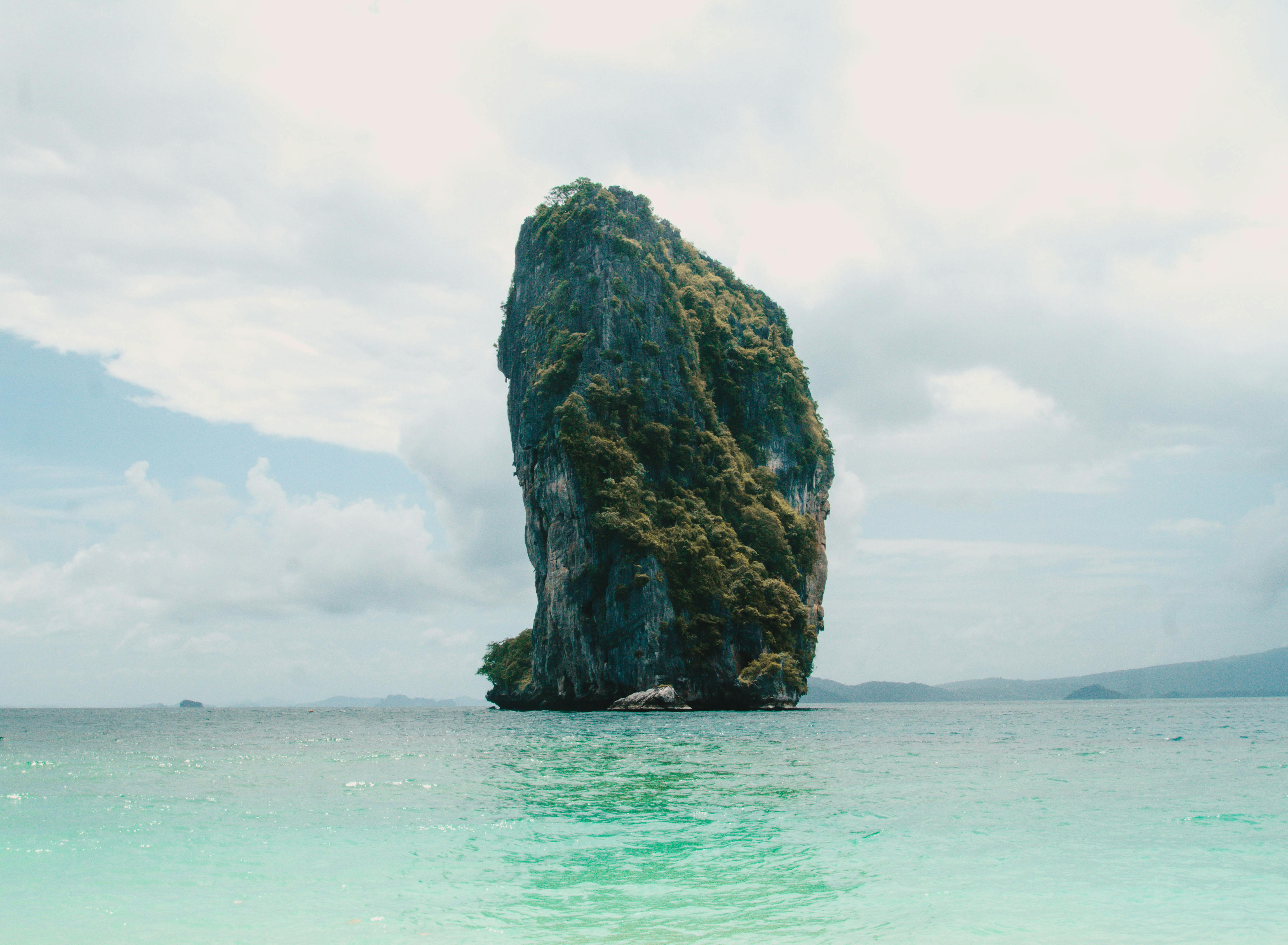 beach, cliff, clouds