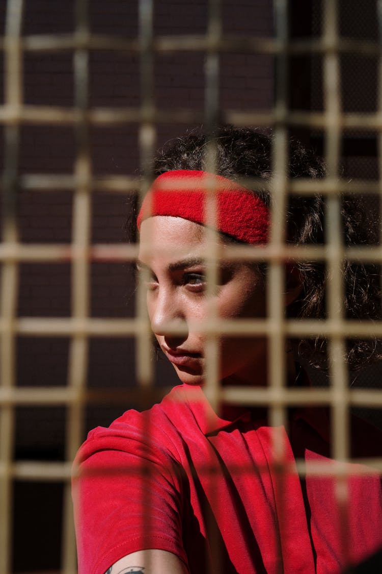 Focused Woman With  Red Sweatband