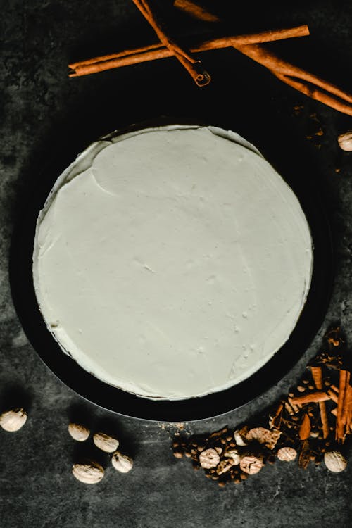 Creamy Cake on Black Surface