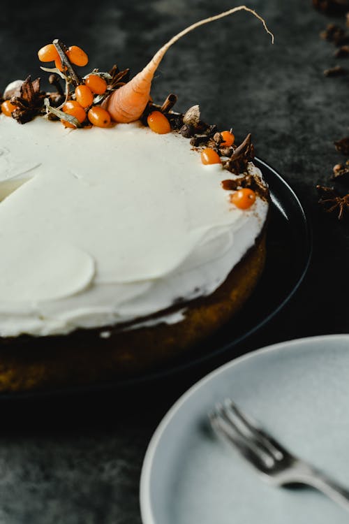 Free Carrot Cake with Cream Cheese Frosting Stock Photo